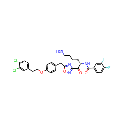 NCCCC[C@H](NC(=O)c1ccc(F)c(F)c1)C(=O)c1noc(Cc2ccc(OCCc3ccc(Cl)c(Cl)c3)cc2)n1 ZINC000042963798