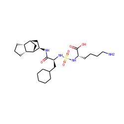 NCCCC[C@H](NS(=O)(=O)N[C@@H](CC1CCCCC1)C(=O)N[C@@H]1C[C@H]2C[C@H]1[C@@H]1CCC[C@H]21)C(=O)O ZINC001772619443