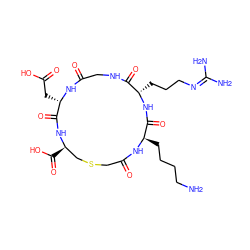 NCCCC[C@H]1NC(=O)CSC[C@@H](C(=O)O)NC(=O)[C@H](CC(=O)O)NC(=O)CNC(=O)[C@H](CCCN=C(N)N)NC1=O ZINC000026169677