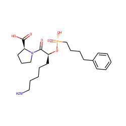 NCCCCC[C@H](O[P@](=O)(O)CCCCc1ccccc1)C(=O)N1CCC[C@H]1C(=O)O ZINC000026253790