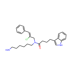 NCCCCCCN(C/C(Cl)=C/c1ccccc1)C(=O)CCCc1c[nH]c2ccccc12 ZINC000028825964