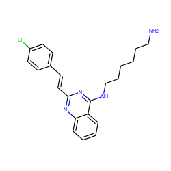 NCCCCCCNc1nc(/C=C/c2ccc(Cl)cc2)nc2ccccc12 ZINC000038847021