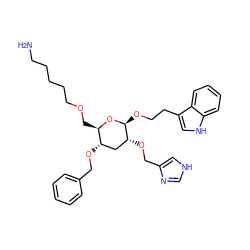 NCCCCCOC[C@H]1O[C@@H](OCCc2c[nH]c3ccccc23)[C@H](OCc2c[nH]cn2)C[C@@H]1OCc1ccccc1 ZINC000028769964