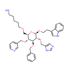 NCCCCCOC[C@H]1O[C@@H](OCCc2c[nH]c3ccccc23)[C@H](OCc2cnc[nH]2)[C@@H](OCc2ccccc2)[C@@H]1OCc1cccnc1 ZINC000029545062