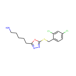 NCCCCCc1nnc(SCc2ccc(Cl)cc2Cl)o1 ZINC000001873287