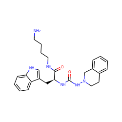 NCCCCNC(=O)[C@H](Cc1c[nH]c2ccccc12)NC(=O)NN1CCc2ccccc2C1 ZINC000026171815