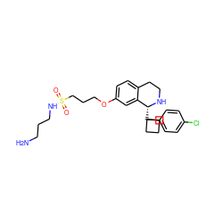 NCCCNS(=O)(=O)CCCOc1ccc2c(c1)[C@@H](C1(c3ccc(Cl)cc3)CCC1)NCC2 ZINC000114978765