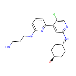 NCCCNc1cccc(-c2cc(N[C@H]3CC[C@H](O)CC3)ncc2Cl)n1 ZINC000261093757