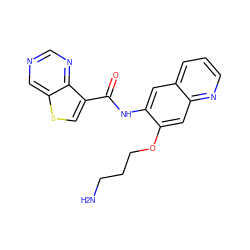 NCCCOc1cc2ncccc2cc1NC(=O)c1csc2cncnc12 ZINC000113654135