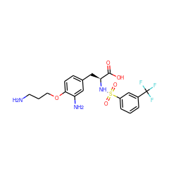 NCCCOc1ccc(C[C@H](NS(=O)(=O)c2cccc(C(F)(F)F)c2)C(=O)O)cc1N ZINC000045253999