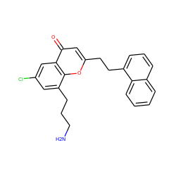 NCCCc1cc(Cl)cc2c(=O)cc(CCc3cccc4ccccc34)oc12 ZINC000653718341