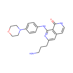 NCCCc1cc2cc[nH]c(=O)c2c(Nc2ccc(N3CCOCC3)cc2)n1 ZINC000096174439