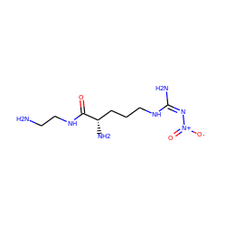 NCCNC(=O)[C@@H](N)CCCN/C(N)=N\[N+](=O)[O-] ZINC000013809552