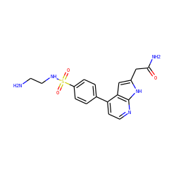 NCCNS(=O)(=O)c1ccc(-c2ccnc3[nH]c(CC(N)=O)cc23)cc1 ZINC000040937939