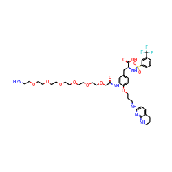 NCCOCCOCCOCCOCCOCCOCC(=O)Nc1cc(C[C@H](NS(=O)(=O)c2cccc(C(F)(F)F)c2)C(=O)O)ccc1OCCCNc1ccc2c(n1)NCCC2 ZINC000150528158