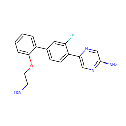 NCCOc1ccccc1-c1ccc(-c2cnc(N)cn2)c(F)c1 ZINC000224701607