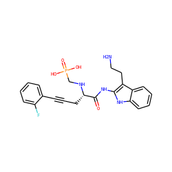 NCCc1c(NC(=O)[C@H](CC#Cc2ccccc2F)NCP(=O)(O)O)[nH]c2ccccc12 ZINC000029327033