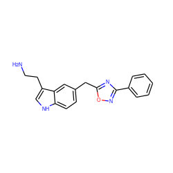 NCCc1c[nH]c2ccc(Cc3nc(-c4ccccc4)no3)cc12 ZINC000000014697