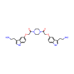 NCCc1c[nH]c2ccc(OCC(=O)N3CCN(C(=O)COc4ccc5[nH]cc(CCN)c5c4)CC3)cc12 ZINC000003919051