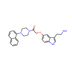 NCCc1c[nH]c2ccc(OCC(=O)N3CCN(c4cccc5ccccc45)CC3)cc12 ZINC000003807836