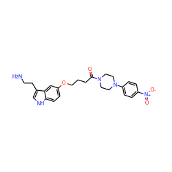 NCCc1c[nH]c2ccc(OCCCC(=O)N3CCN(c4ccc([N+](=O)[O-])cc4)CC3)cc12 ZINC000013743212