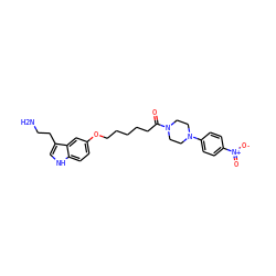 NCCc1c[nH]c2ccc(OCCCCCC(=O)N3CCN(c4ccc([N+](=O)[O-])cc4)CC3)cc12 ZINC000013743215