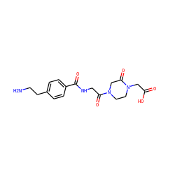 NCCc1ccc(C(=O)NCC(=O)N2CCN(CC(=O)O)C(=O)C2)cc1 ZINC000013778014