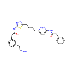 NCCc1cccc(CC(=O)Nc2nnc(CCCCc3ccc(NC(=O)Cc4ccccc4)nn3)s2)c1 ZINC000169698345