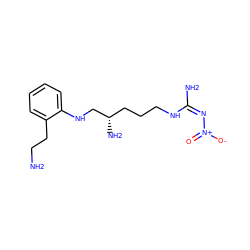 NCCc1ccccc1NC[C@@H](N)CCCN/C(N)=N\[N+](=O)[O-] ZINC000013517988