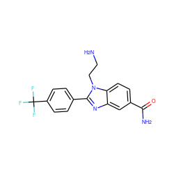 NCCn1c(-c2ccc(C(F)(F)F)cc2)nc2cc(C(N)=O)ccc21 ZINC000473125764