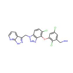 NCc1cc(Cl)cc(Oc2c(Cl)ccc3c2nnn3Cc2n[nH]c3ncccc23)c1Cl ZINC000073240563