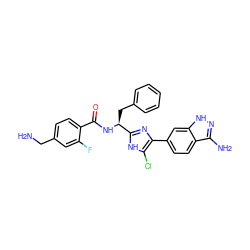 NCc1ccc(C(=O)N[C@@H](Cc2ccccc2)c2nc(-c3ccc4c(N)n[nH]c4c3)c(Cl)[nH]2)c(F)c1 ZINC000035835861