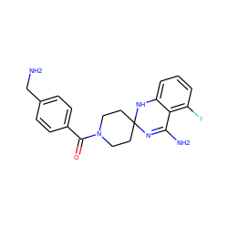 NCc1ccc(C(=O)N2CCC3(CC2)N=C(N)c2c(F)cccc2N3)cc1 ZINC000039187977