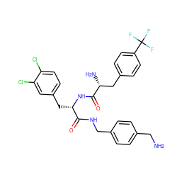 NCc1ccc(CNC(=O)[C@H](Cc2ccc(Cl)c(Cl)c2)NC(=O)[C@H](N)Cc2ccc(C(F)(F)F)cc2)cc1 ZINC000206310833