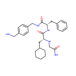 NCc1ccc(CNC(=O)[C@H](Cc2ccccc2)NC(=O)[C@@H](CC2CCCCC2)NCC(N)=O)cc1 ZINC000206322024