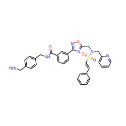 NCc1ccc(CNC(=O)c2cccc(-c3noc(CN(Cc4ccccn4)S(=O)(=O)/C=C/c4ccccc4)n3)c2)cc1 ZINC000084739240