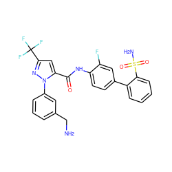 NCc1cccc(-n2nc(C(F)(F)F)cc2C(=O)Nc2ccc(-c3ccccc3S(N)(=O)=O)cc2F)c1 ZINC000027649794