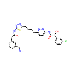 NCc1cccc(CC(=O)Nc2nnc(CCCCc3ccc(NC(=O)[C@@H](O)c4cccc(Cl)c4)nn3)s2)c1 ZINC000169698324