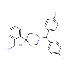 NCc1ccccc1C1(O)CCN(C(c2ccc(Cl)cc2)c2ccc(Cl)cc2)CC1 ZINC000028817224