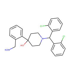 NCc1ccccc1C1(O)CCN(C(c2ccccc2Cl)c2ccccc2Cl)CC1 ZINC000096318632