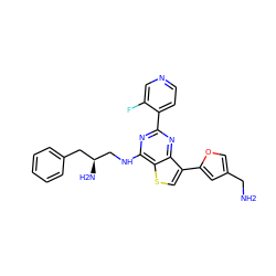 NCc1coc(-c2csc3c(NC[C@@H](N)Cc4ccccc4)nc(-c4ccncc4F)nc23)c1 ZINC000223693582