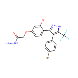 NNC(=O)COc1ccc(-c2n[nH]c(C(F)(F)F)c2-c2ccc(Br)cc2)c(O)c1 ZINC000018102470