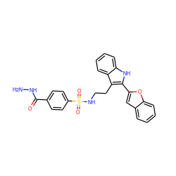 NNC(=O)c1ccc(S(=O)(=O)NCCc2c(-c3cc4ccccc4o3)[nH]c3ccccc23)cc1 ZINC000014978426