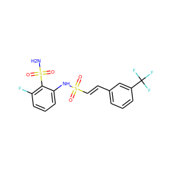 NS(=O)(=O)c1c(F)cccc1NS(=O)(=O)/C=C/c1cccc(C(F)(F)F)c1 ZINC000143471737