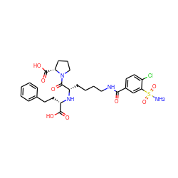 NS(=O)(=O)c1cc(C(=O)NCCCC[C@H](N[C@@H](CCc2ccccc2)C(=O)O)C(=O)N2CCC[C@H]2C(=O)O)ccc1Cl ZINC000029347700