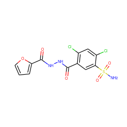 NS(=O)(=O)c1cc(C(=O)NNC(=O)c2ccco2)c(Cl)cc1Cl ZINC000015904428