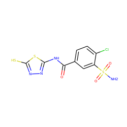 NS(=O)(=O)c1cc(C(=O)Nc2nnc(S)s2)ccc1Cl ZINC000029483584