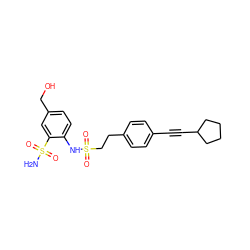 NS(=O)(=O)c1cc(CO)ccc1NS(=O)(=O)CCc1ccc(C#CC2CCCC2)cc1 ZINC000043206723