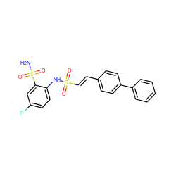 NS(=O)(=O)c1cc(F)ccc1NS(=O)(=O)/C=C/c1ccc(-c2ccccc2)cc1 ZINC000144126022