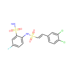 NS(=O)(=O)c1cc(F)ccc1NS(=O)(=O)/C=C/c1ccc(Cl)c(Cl)c1 ZINC000143923066